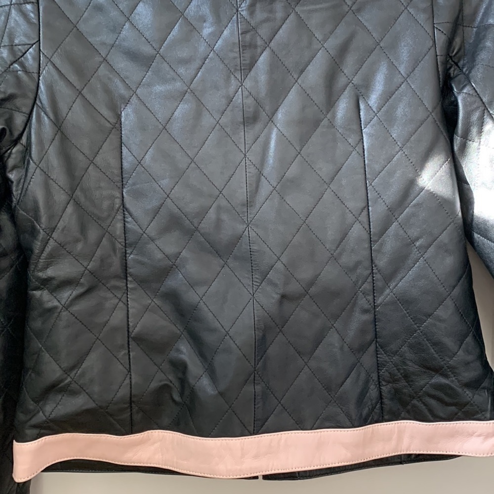 Zarina | Black Pink Faux Leather Quilted Lined Moto Zipper Jacket Blazer EU 44 - Picture 11 of 17
